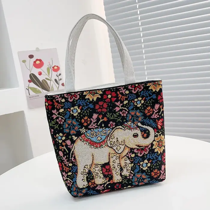 Sac à bandoulière en nylon brodé rétro pour femme, sac à provisions portable, décontracté, grande ca