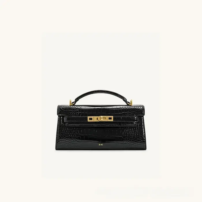 Sac à main carré petit format en cuir à motif crocodile avec boucle de fermeture, sac à bandoulière