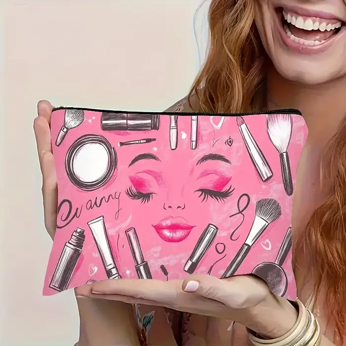 Un sac de maquillage rose pour élément cosmétique – Jolie pochette multifonctionnelle à fermeture éclair pour femmes