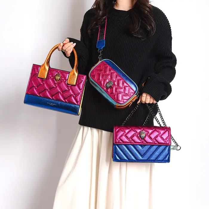 Sac carré matelassé de luxe bicolore – Sac à bandoulière large pour femme, sac à main tendance et ch
