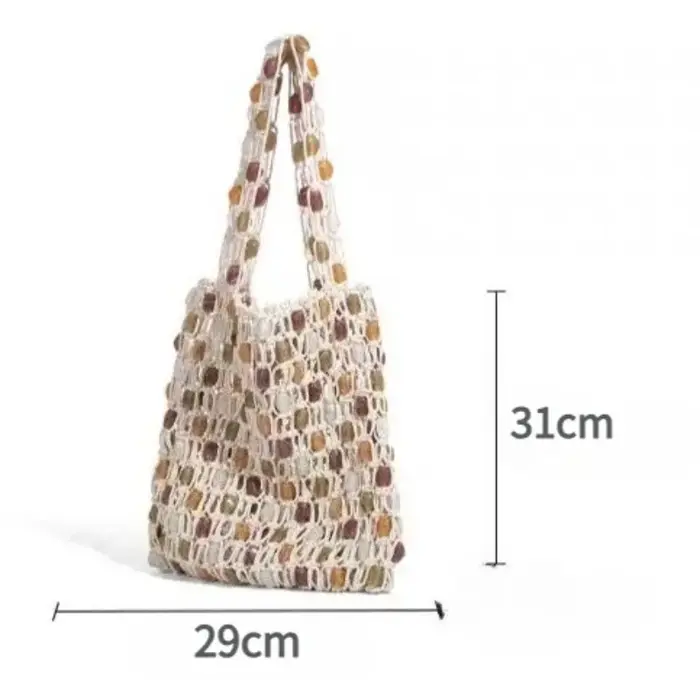 Nouveau Sac de Plage Bohème en Corde Tressée avec Perles Colorées pour Femme