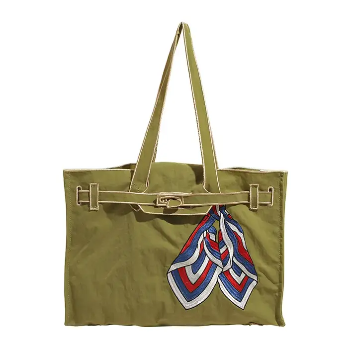 Sac fourre-tout en toile brodée grande capacité Lacousette, sac de courses écologique, sac à bandoul