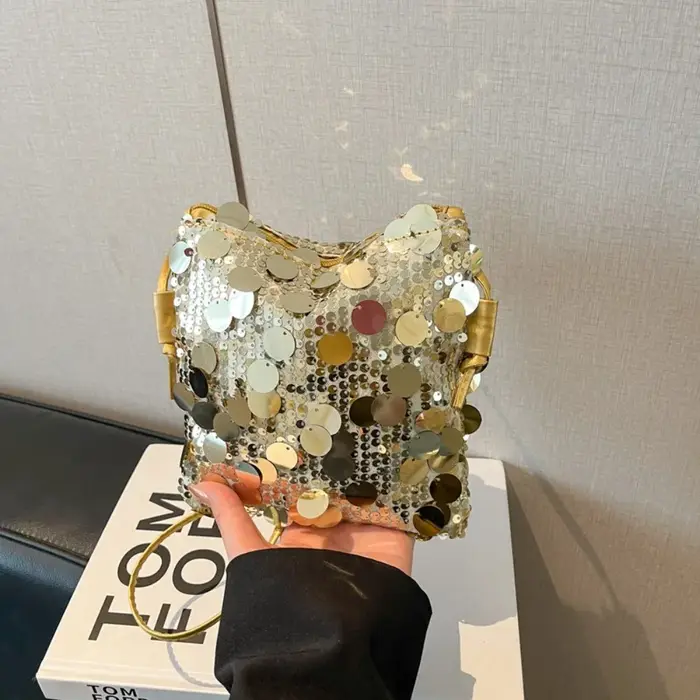 Sac à bandoulière mini en sequins pour femme, sac de soirée brillant, sac carré pour fête et mariage