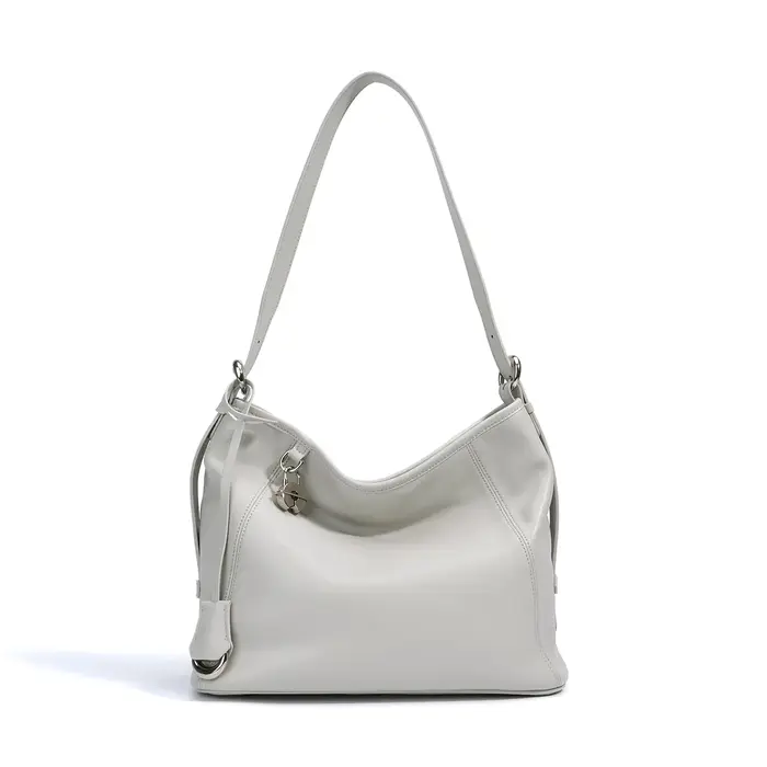 Sac à main en cuir de vache brillant pour femmes, couleur Beige, sac à bandoulière de luxe et de dét