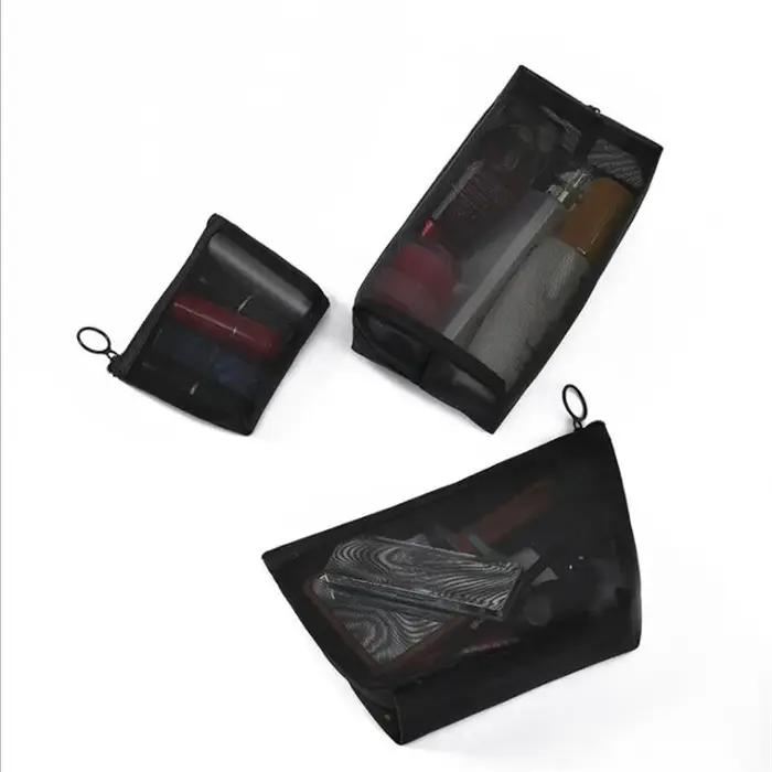 Sacs de maquillage en maille noire pour femmes et filles