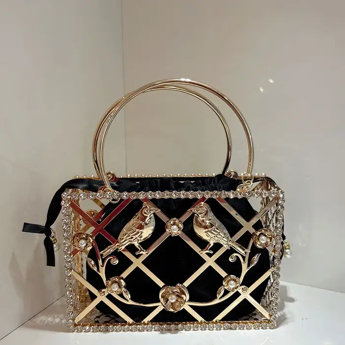 Seau Cage à oiseaux Mini sac à main femmes or gland sac à main