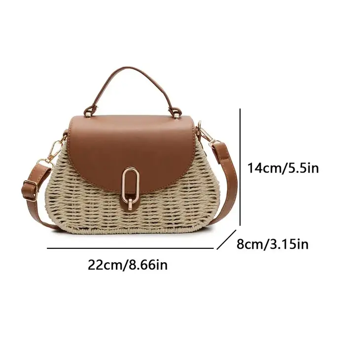 Sac de plage en paille et cuir PU