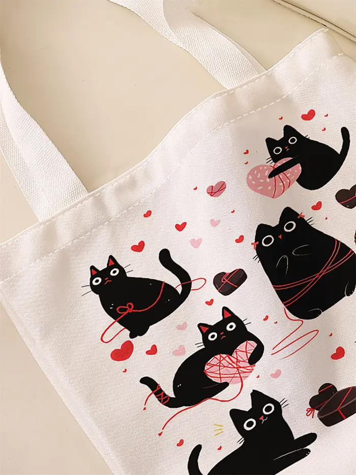 Sac à main décontracté imprimé motif chat noir