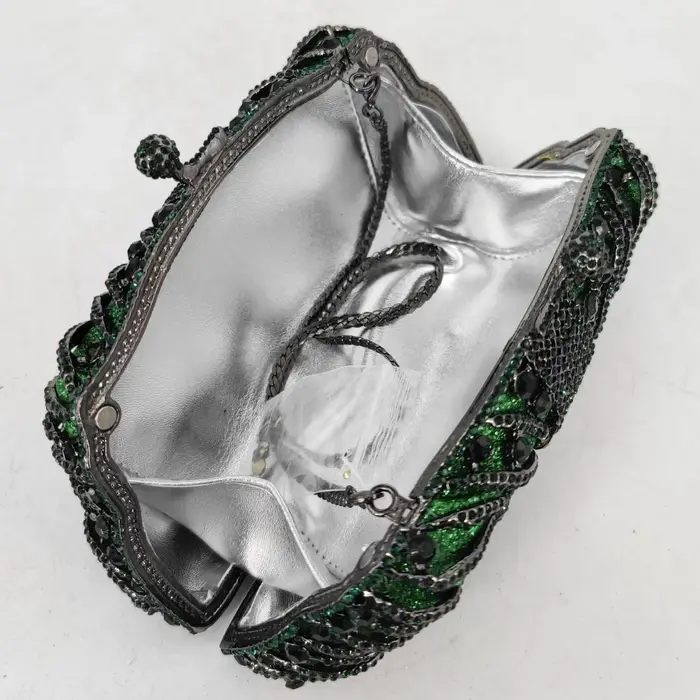 Boutique De FGG Emerald Green Crystal Clutch Evening Bags for Women Formal Party Minaudiere Handbags Wedding Bridal Purse