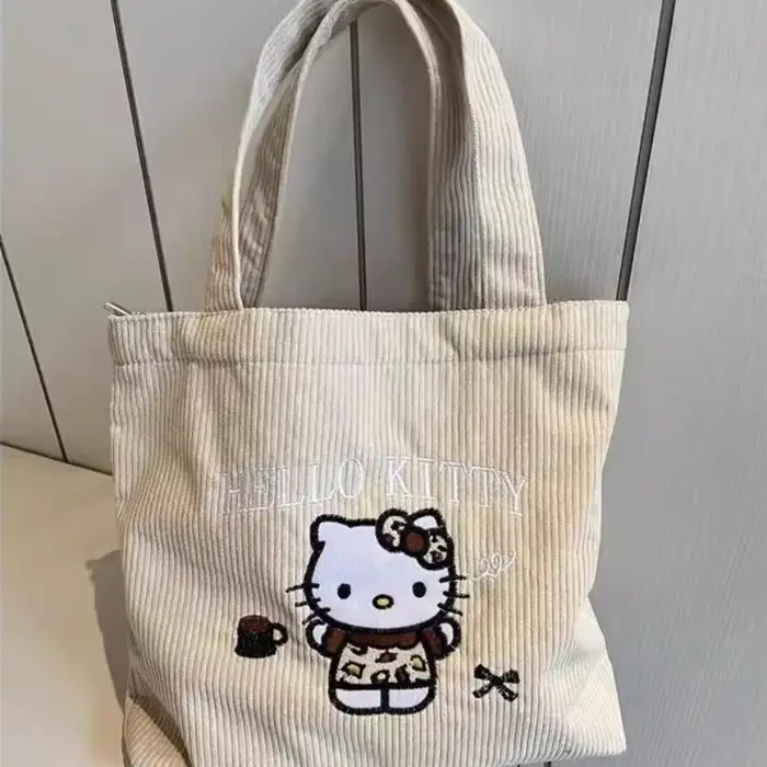 Nouveau sac à main brodé motif chat, petit sac en velours côtelé mignon pour le travail, sac polyval