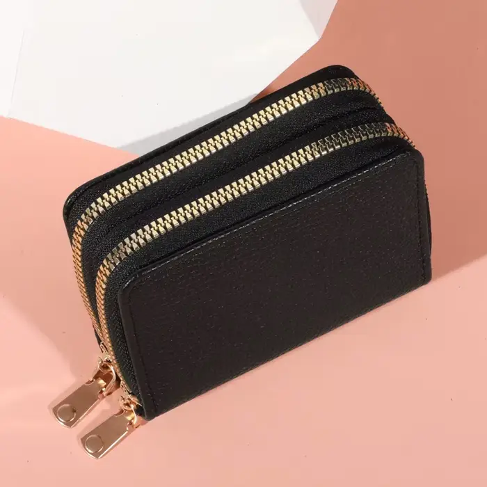 Femmes fermeture éclair Style court sac à main litchiPattern mode grande capacité Multi CaroSlot porte-monnaie