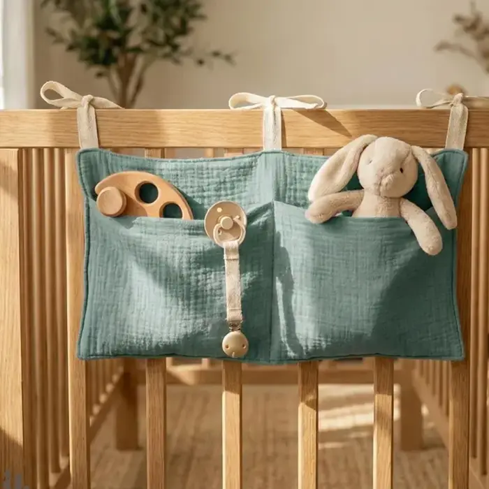 Sac de rangement personnalisé en coton brodé avec nom pour chariot à couches - Sac