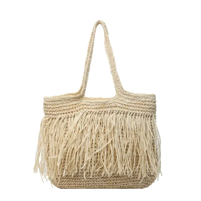Sac fourre-tout en paille solide tissé pour femme