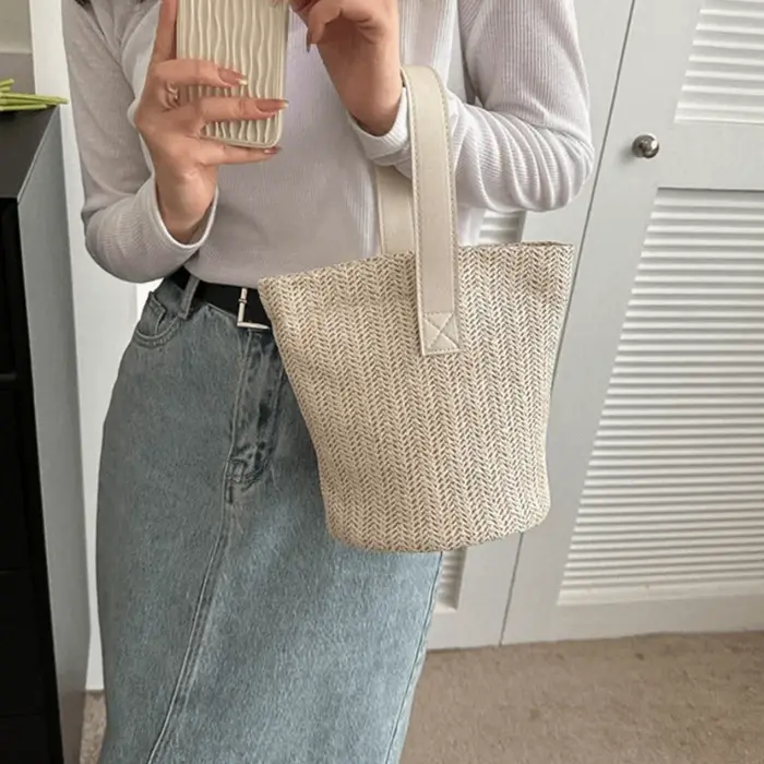 Sac seau décontracté en paille PU