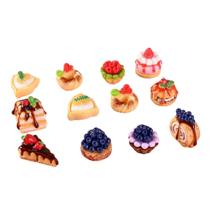 2 pièces Mini gâteau Dessert cuisson gâteau aux fruits scène de cuisine modèle alimentaire résine Miniature maison de poupée décor poupée accessoires décoration