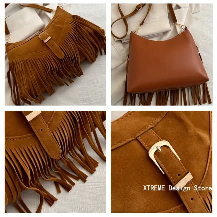 Sac à bandoulière rétro à franges pour femmes