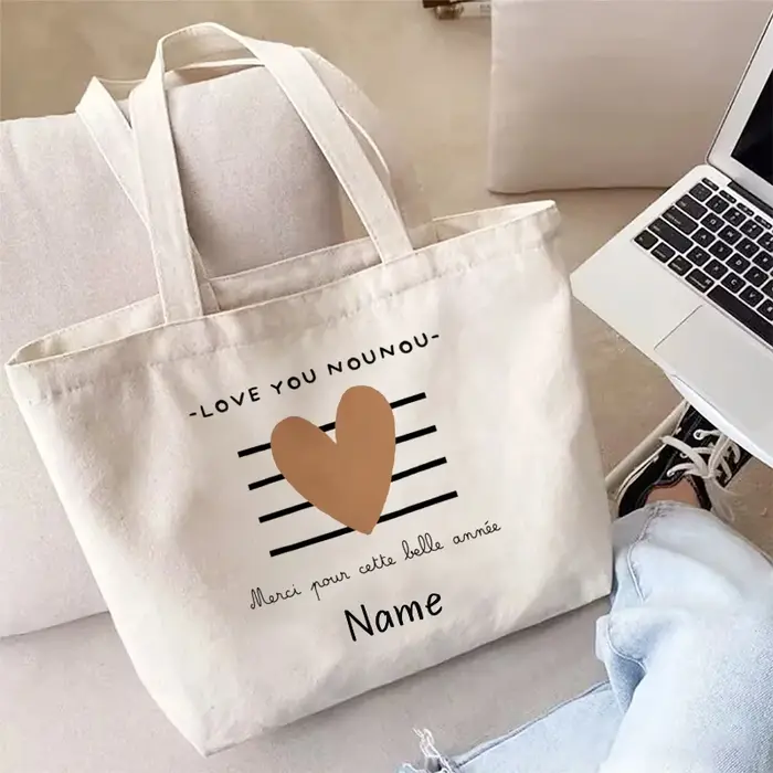 Merci Nounou nom personnalisé sac à main fourre-tout organisateur sacs à provisions réutilisables rangement de voyage