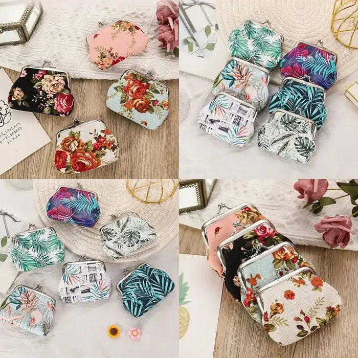 Mini porte-monnaie floral avec clip à bouche en fer
