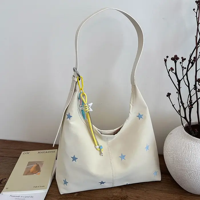 Sac fourre-tout brodé d'étoiles, sac à main élégant pour femmes, sac fourre-tout moyen, sac à bandou