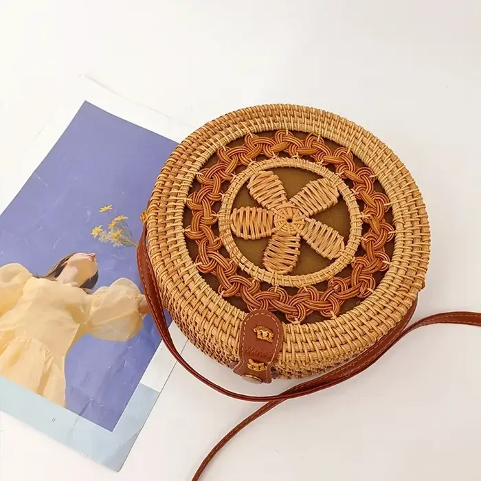 Carré rond Mulit Style sac de paille sacs à main femmes été rotin sac