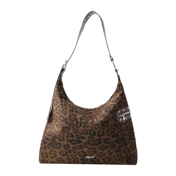ELFSACK Y2K Sac à bandoulière en daim léopard décontracté de grande capacité pour femme