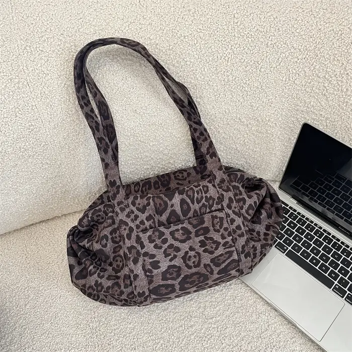 Sac fourre-tout tendance imprimé léopard pour femme, grande capacité, sac de maman en suède, style d