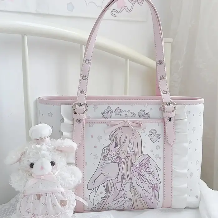 Sac fourre-tout rose en cuir PU pour femme, grande capacité, sacs initiés, sacs à main de dessin ani