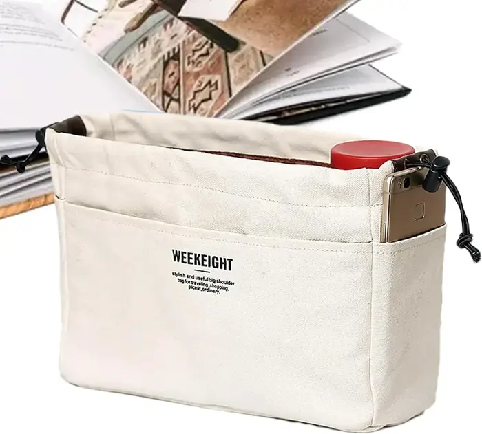 Sac de rangement pour cosmétiques en toile blanc cassé