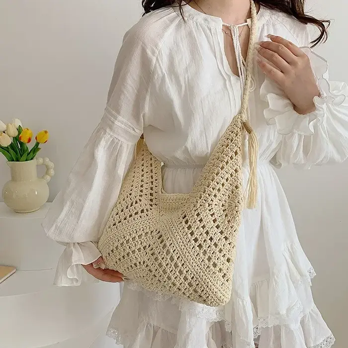 1Pc été décontracté Crochet sac à bandoulière Style Boho plage vacances fourre-tout sacs mode tissé sac tricoté Design