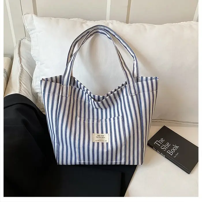 Nouveau Sac de Plage Cabas Tendance pour Femme en Toile Rayée Grande Capacité Sac à Bandoulière Sac à Main