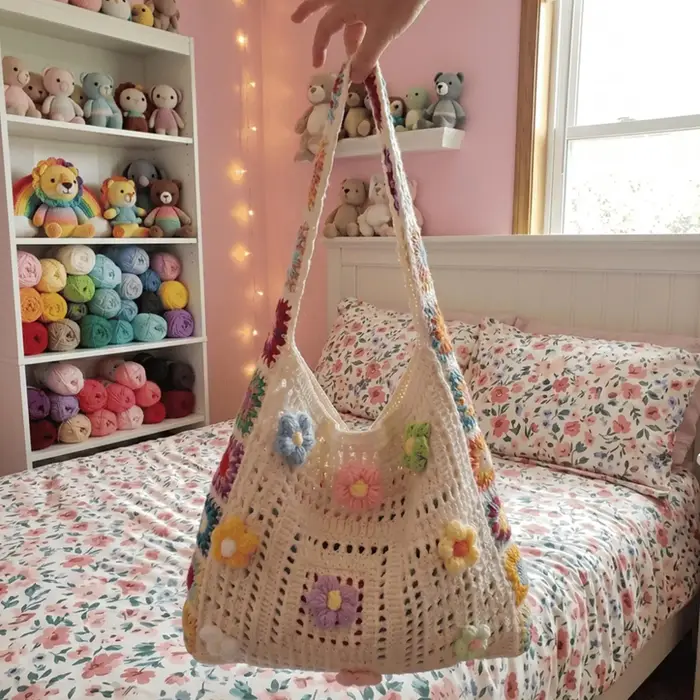 Sac à main bohème en crochet avec fleurs