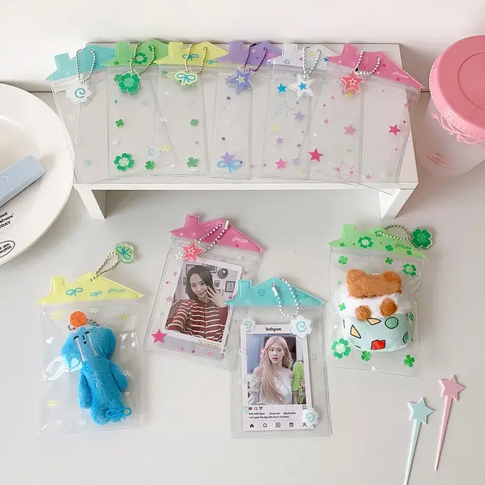 Sac de dessin animé pendentif porte-carte INS Transparent petite maison en forme de poupée sac de rangement sacs à