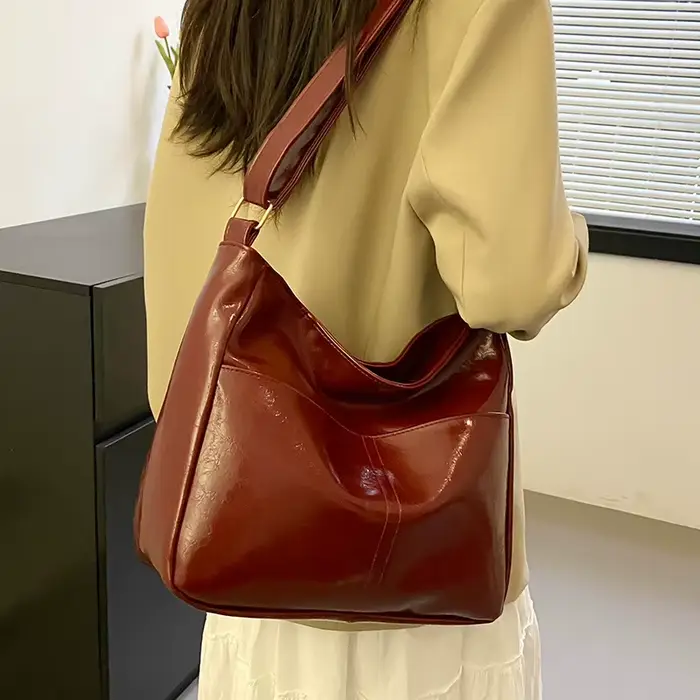 Sac à Main en Cuir Rouge de Grande Capacité pour Femme, Fourre-Tout Assressenti, Décontracté, de Haute Qualité, Nouvelle Collection