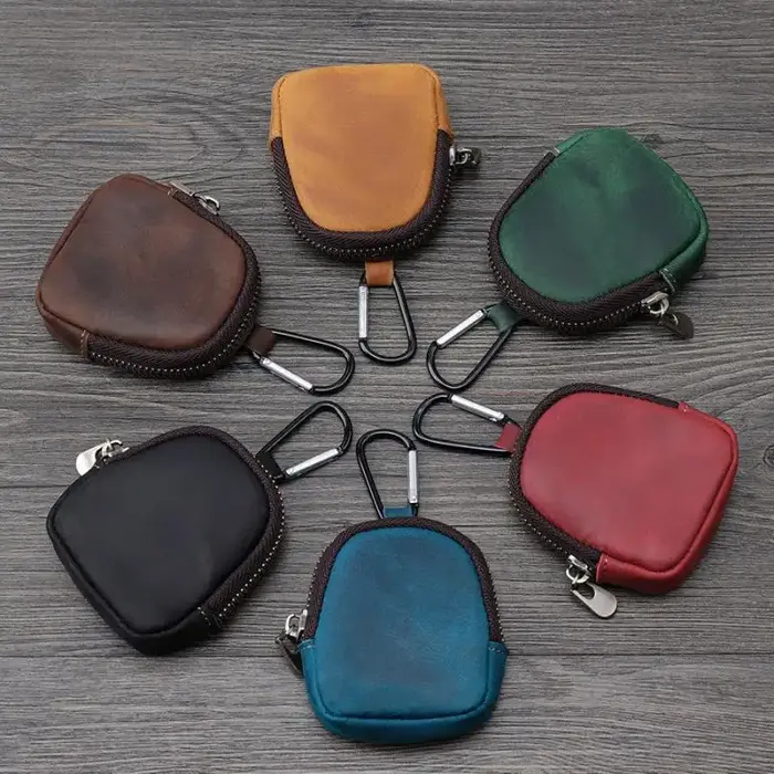 Mini pochette rétro en cuir PU avec fermeture éclair pour pièces de monnaie