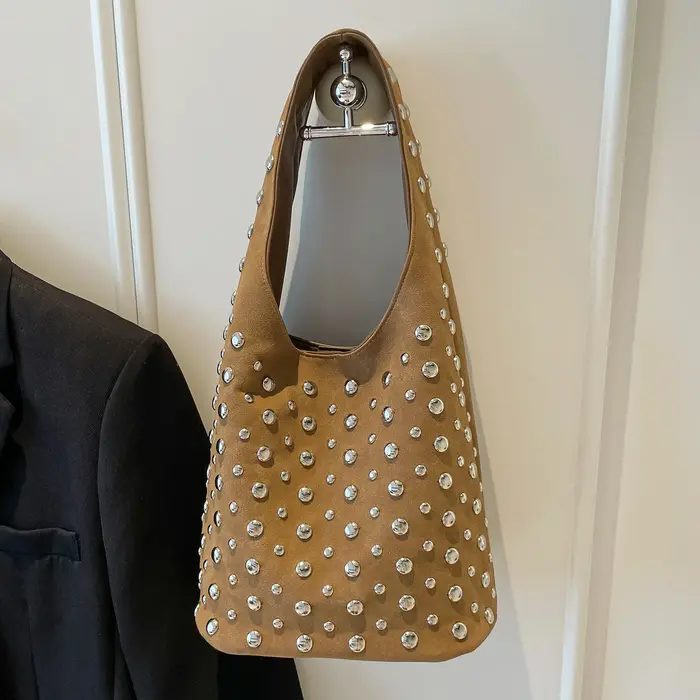 Sac hobo élégant à clous, sac seau à rivets Y2K, sac à bandoulière tendance pour femmes, travail, sh