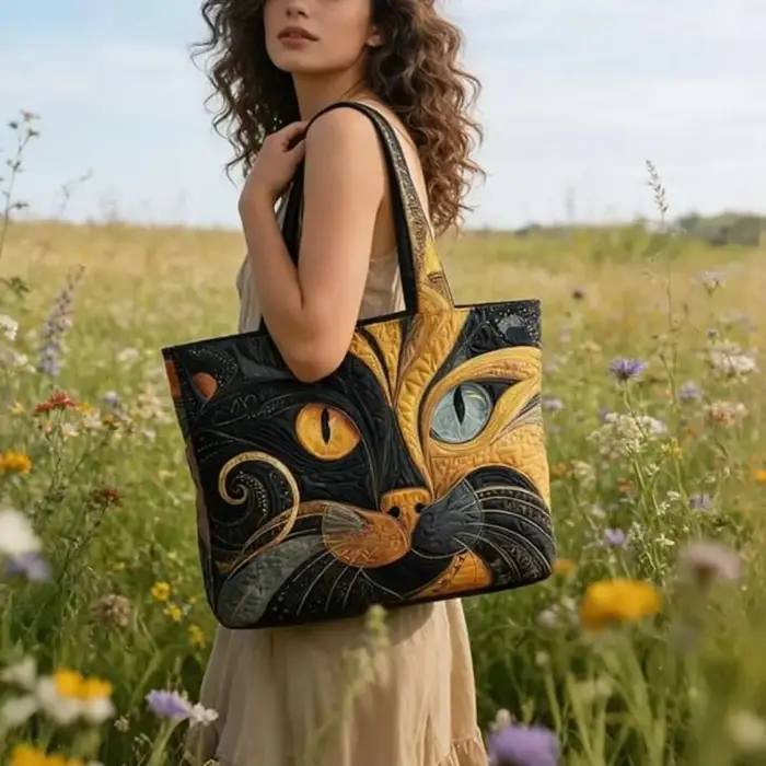 Sac fourre-tout matelassé pour femmes avec motifs de chats