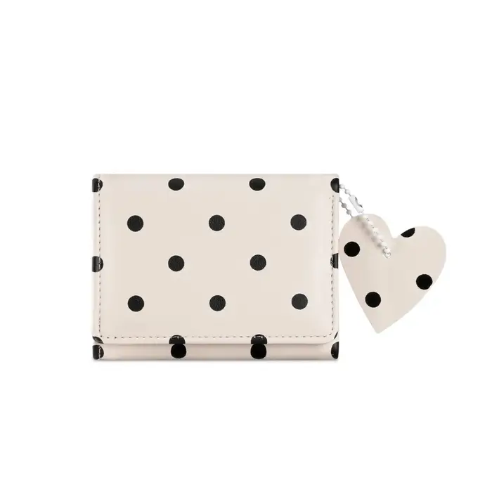 Mini portefeuille pour femme, portefeuille multifonctionnel en PU à pois avec porte-clés et porte-ca