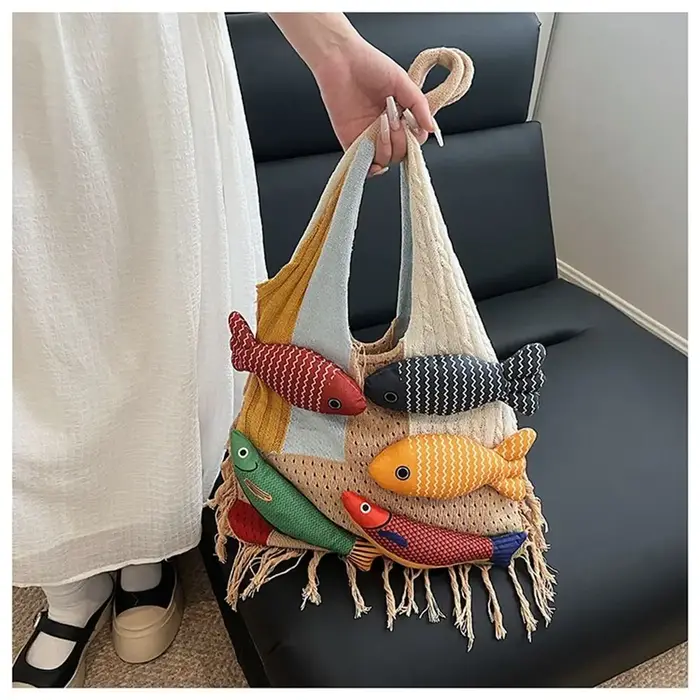 Mode été coton Crochet sac à bandoulière poisson