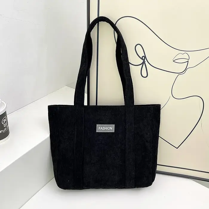 Sac à bandoulière en velours côtelé de grande capacité pour femmes