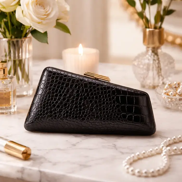 Pochette de soirée en PU motif serpent ou alligator rouge vin avec boucle dorée pour dîner rétro Sac à main pour femmes