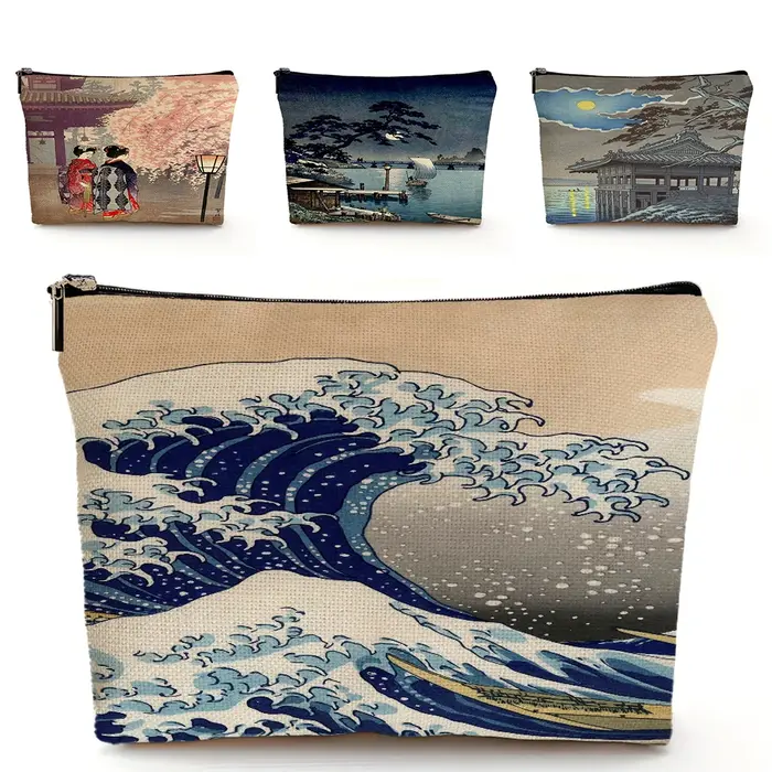 Paysage de Tokyo japon Art sac cosmétique Double impression fille sacs de maquillage mariage dame sac à main femmes portefeuille enfants pochette de rangement