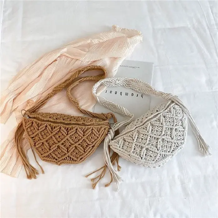 Sac de plage bohème d'été tissé à la main avec glands