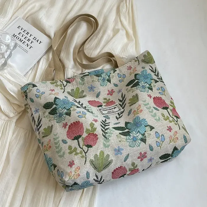 Sac fourre-tout en toile pour femmes, sac à bandoulière spacieux et durable à la mode avec fermeture