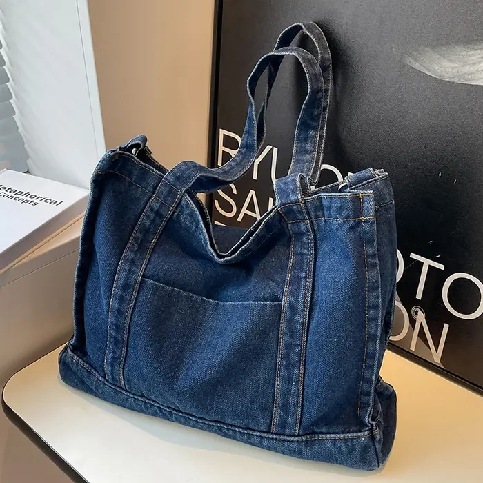Sac à Main en Denim Bleu de Grande Capacité pour Femme