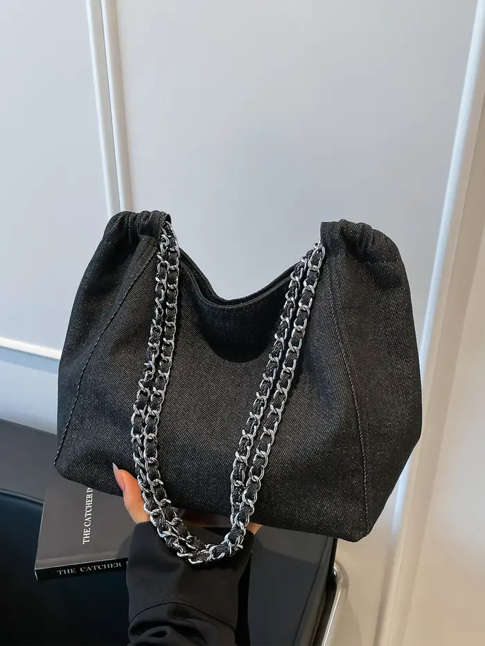 Bleu grande capacité Denim sac fourre-tout femmes été mode coréenne chaîne décontracté une épaule sacs trajet polyvalent sac à bandoulière