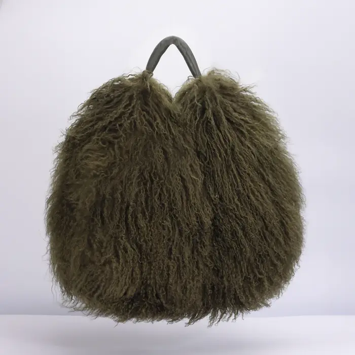 Sac à main de luxe en véritable fourrure d'agneau de Mongolie, sac Boston en cuir véritable doux et