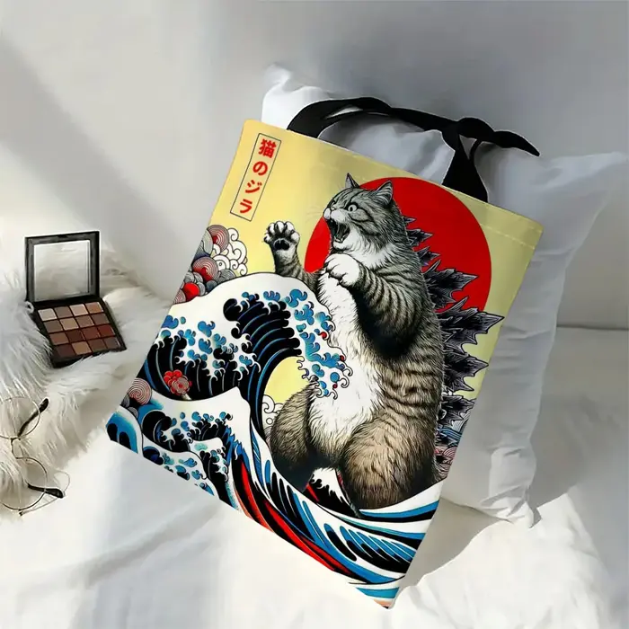 Catzilla sac fourre-tout d'art japonais sac de plage de Shopping à bandoulière réutilisable pour les femmes