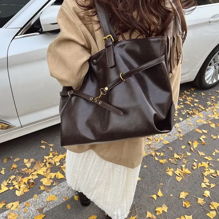 Sac fourre-tout vintage en cuir PU ciré à l'huile