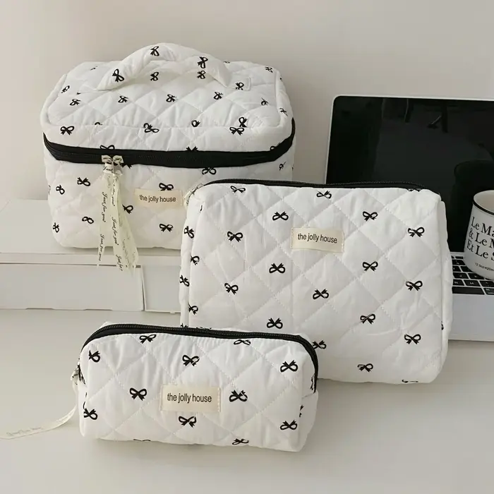 Mode cerise fourre-tout femmes sac de maquillage Portable mignon dames cosmétique toilette pochette de rangement sac à main coton matelassé sac à fermeture éclair