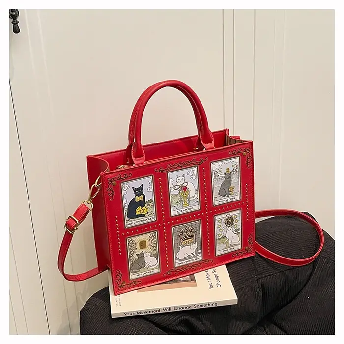 Sac de créateur vintage et de luxe Sac fourre-tout tendance populaire Grande capacité avec broderie délicate Sac à imprimé chat pour femmes